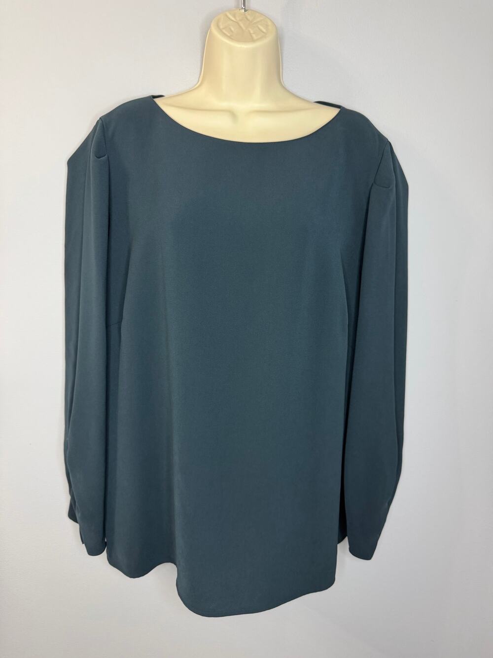 LAFAYETTE 148 New York Crepe Green Blouse Long Sleeve Elegant Women's Sz 2X New